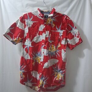 Vans Classic Fit Button Up Shirt Red‎ Floral Print Mens Short Sleeve M